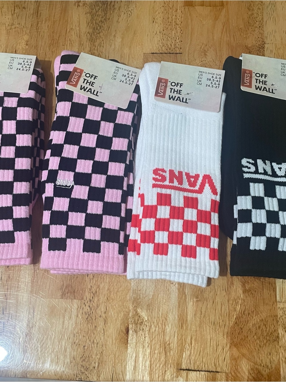 Vans Pink & Black Checkerboard Crew Socks for girls or boys.